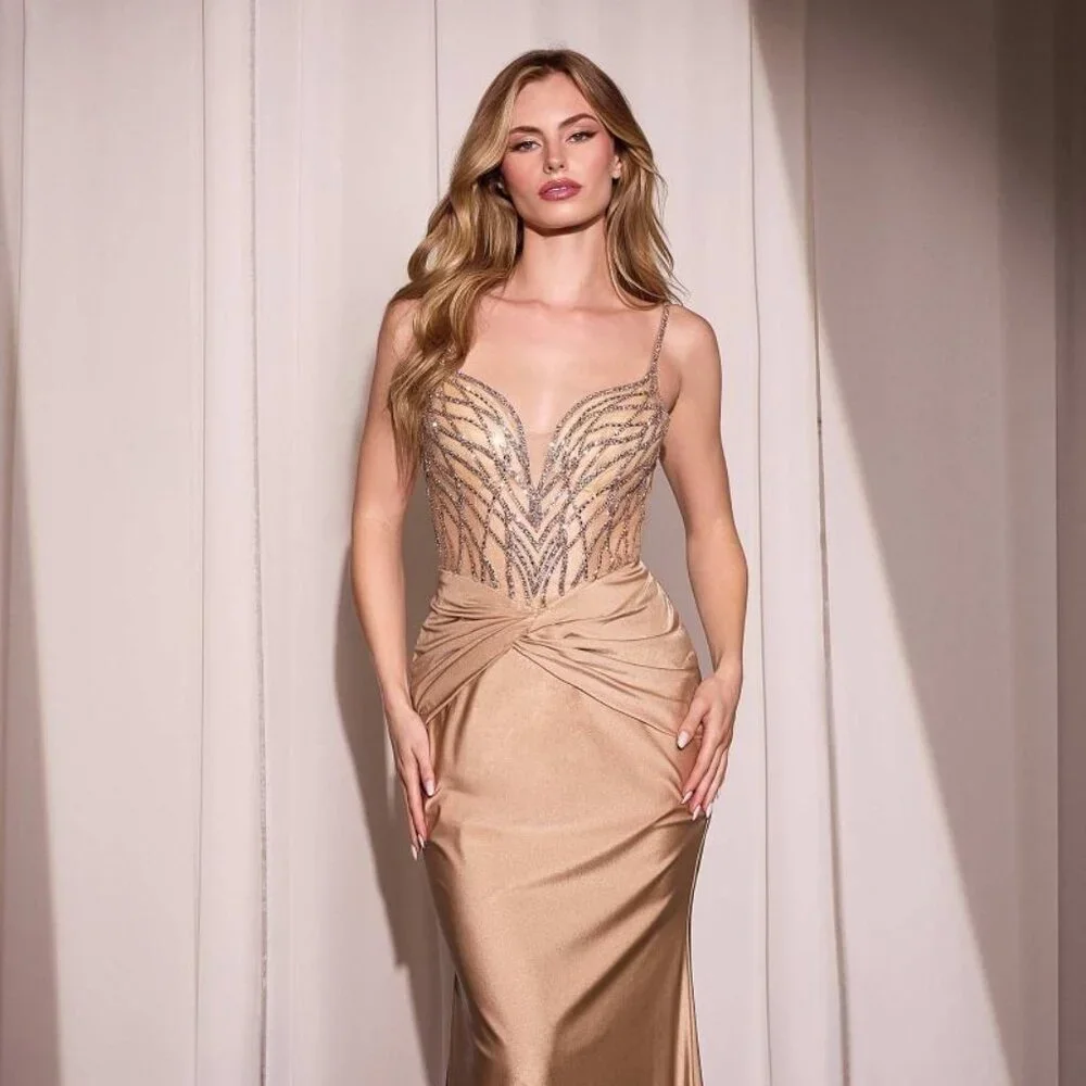 NEW FORMAL SLEEVELESS SHEATH LONG DRESS W/ SHEER BODICE & CRYSTAL DETAILS CD779